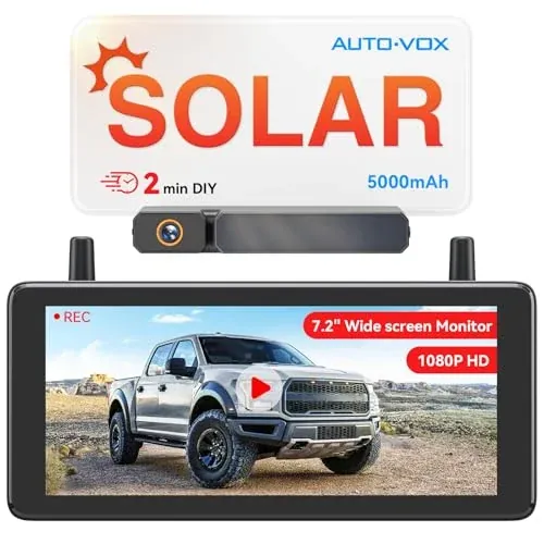 AUTO-VOX 7.2" 1080P Solar Wireless Backup Camera System w/ DVR