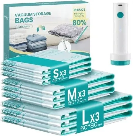 Songmics Vacuum Storage Bags 9-Pack w/ Electric Pump