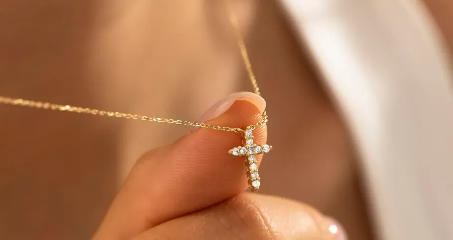 Monozo Dainty 14K Gold Plated Diamond Cross Necklace