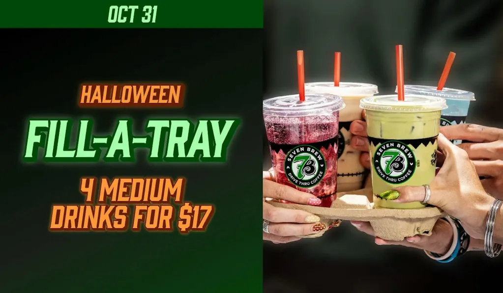 Upcoming: 7 Brew Halloween Fill-A-Tray Deal for 4 Medium Drinks