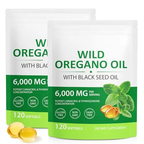 Oil of Oregano Capsules with Black Seed Oil, Immune Support, 240 Softgels
