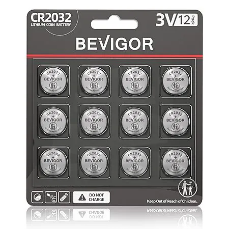 12-Pk BEVIGOR CR2032 Lithium 3V Coin Battery