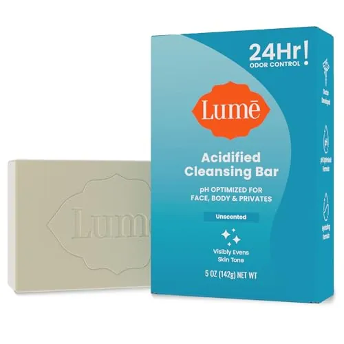 Lume Acidified Body Cleansing Bar - 5 oz (Unscented) | 24-Hour Odor Control