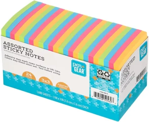 Pen + Gear Paper Sticky Notes, Neon, 3" x 3", 1680 Sheets, 24-Pack