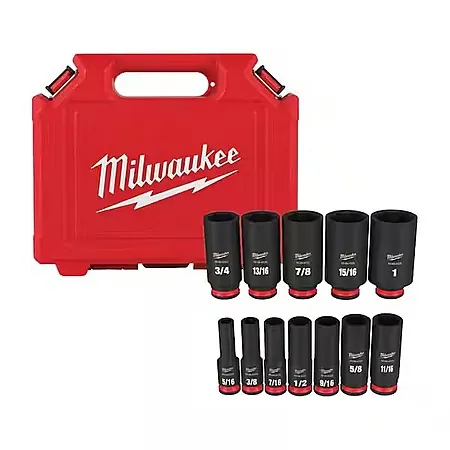 12-Pc Milwaukee SHOCKWAVE 3/8" Drive Deep Well 6 Point Impact Socket Set (SAE)
