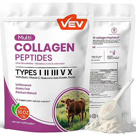 16-Oz VEV Multi Collagen Peptides Powder w/ Hyaluronic Acid, Biotin & Vitamin C