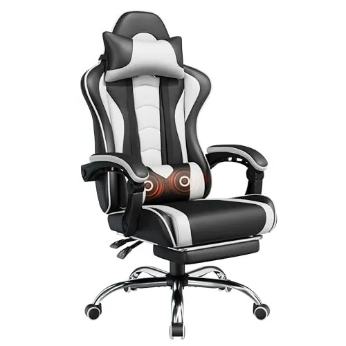 Yaheetech Gaming Chair with Footrest and Massage Lumbar Pillow