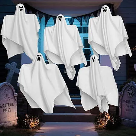 5-Pk 27.5" Joyfy Spooky Flying Hanging Ghosts Decoration
