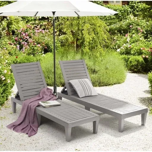 Hearth and Harbor Set of 2 Chaise Outdoor Lounge Chairs