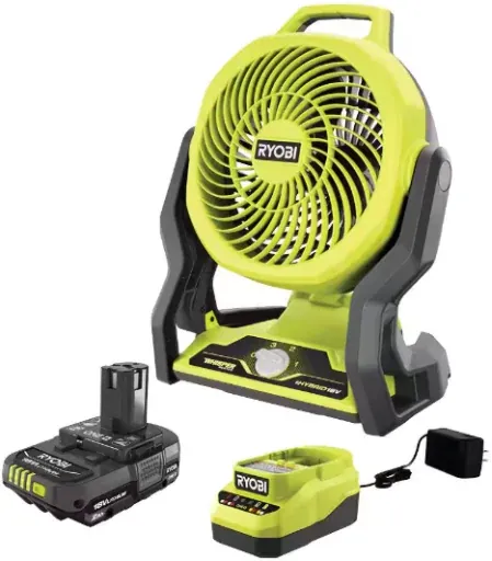RYOBI ONE+ 18V 7-1/2" WHISPER SERIES Hybrid Fan Kit with 2.0Ah Battery & Charger