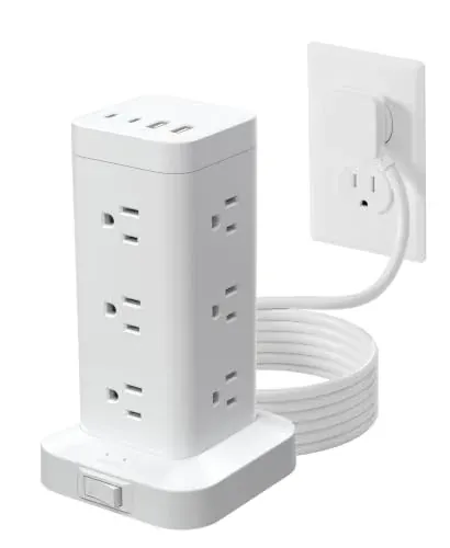 Tower Power Strip with Fast-Charging Port, 12 Outlets, 4 USB Ports