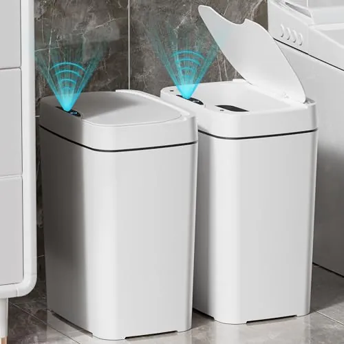 Vanpopubs Automatic Motion Sensor Bathroom Trash Can White 2-Pack