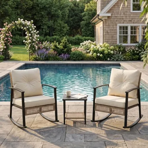 TARKARI 3-Piece Patio Rocking Chairs Set of 2