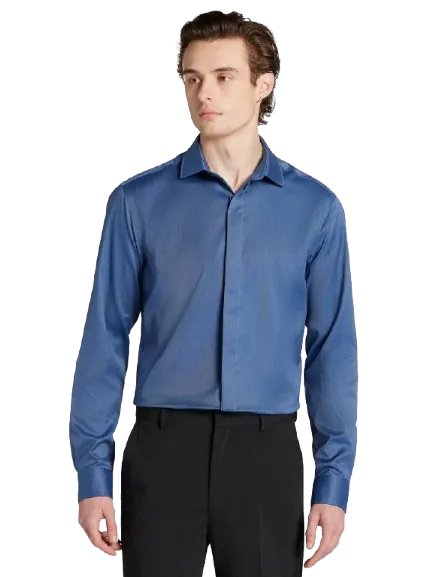 Awearness Kenneth Cole Men's Slim Fit Sharkskin Covered Placket Dress Shirt