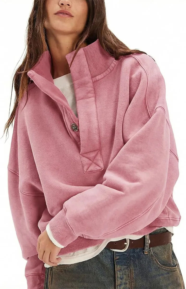 GNVEUB Oversized Henley Sweatshirt