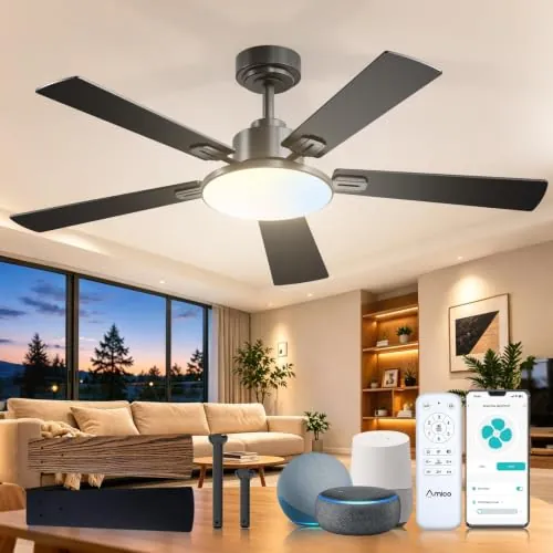 52" Amico Smart Ceiling Fan w/ Lights & Remote (Black)