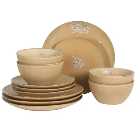 Gibson Elite Valencia Bloom 12 Piece Plates and Bowls Dinnerware Set