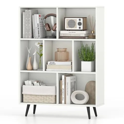 Giantex 3-Tier Mid-Century Cube Bookshelf w/ 7 Shelves