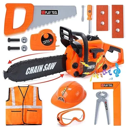 Kids Chainsaw Pretend Play Set with Realistic Rotating Chain
