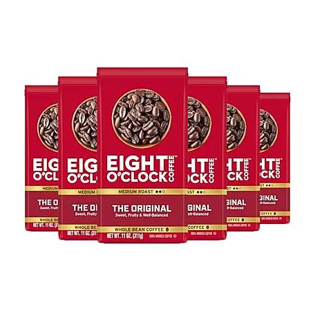 6-Pk 11-Oz Eight O'Clock Coffee Whole Bean Coffee (Medium Roast, 100% Arabica)