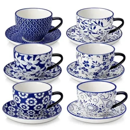 6-Pack 8oz Vancasso Porcelain Cappuccino Cups w/ Saucers
