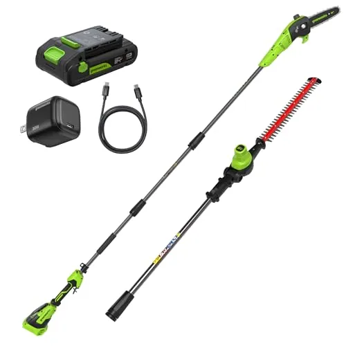 Greenworks 24V 8 in Pole Saw Hedge Trimmer Kit 2.0 Ah