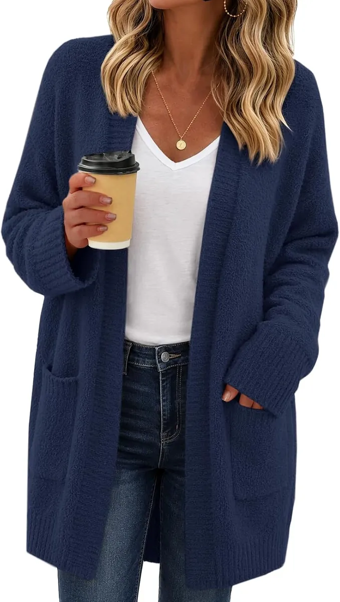 UNCLECAT Women’s Long Chunky Fuzzy Knit Cardigan