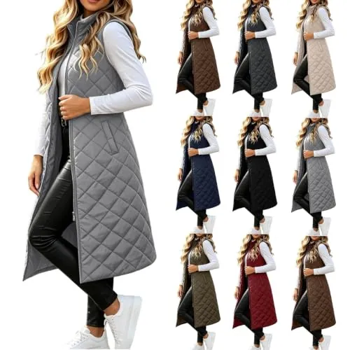 Long Puffer Vest Women Stand Collar