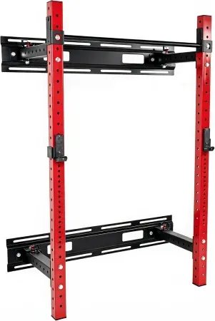 HULKFIT 3" x 3" Wall Mounted Fold-in Power Cage Squat Rack w/ Pull Up Bar & J Hooks