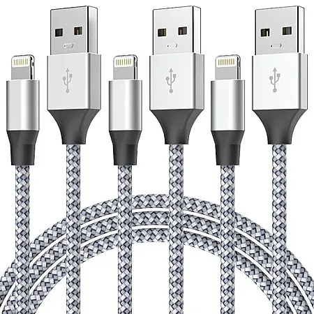 3-Pk Aukelan 6' MFi Certified Nylon Braided Lightning Cable Charging Cord