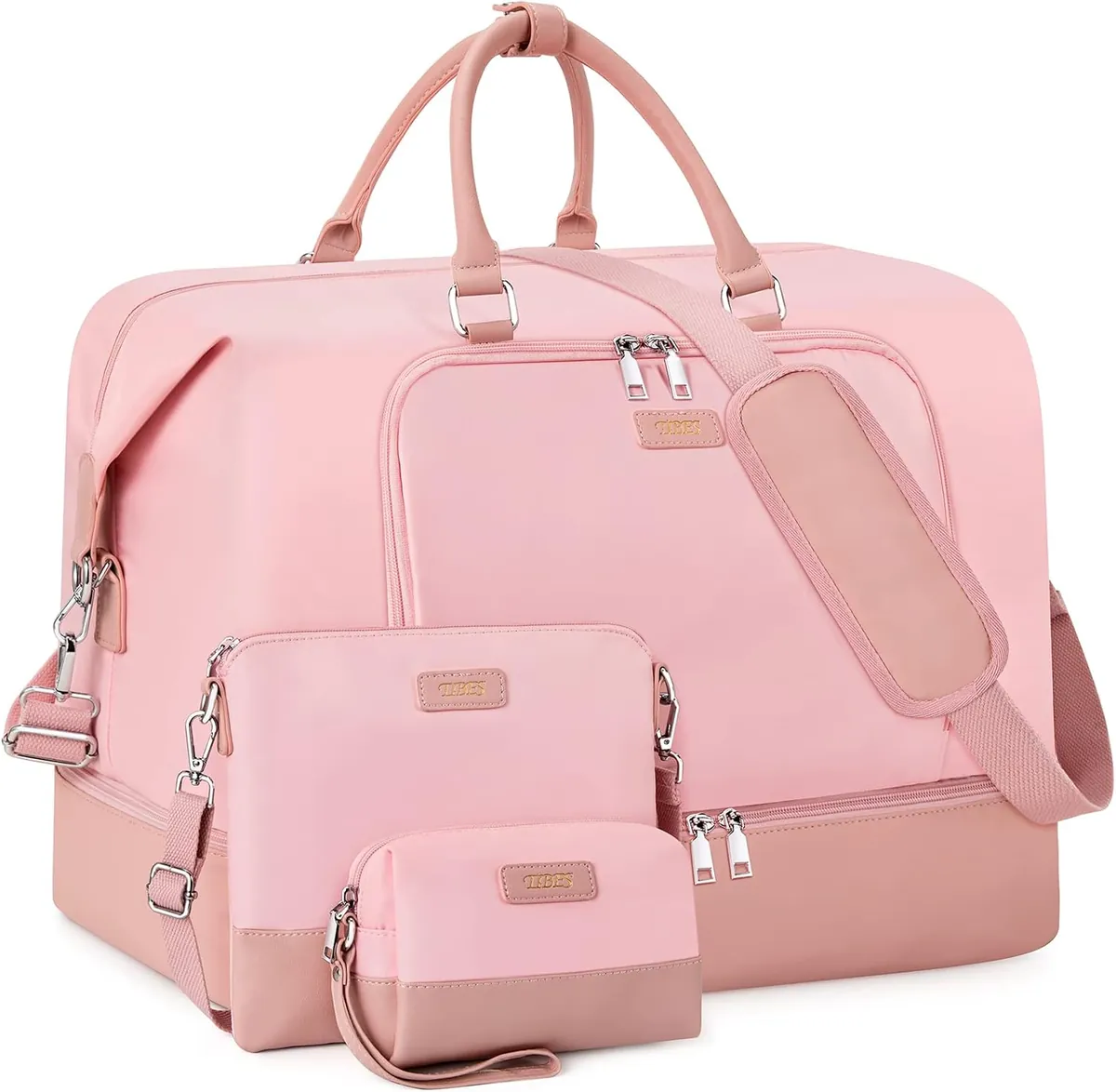 Tibes Weekender 3-Piece Bag Set in Pink