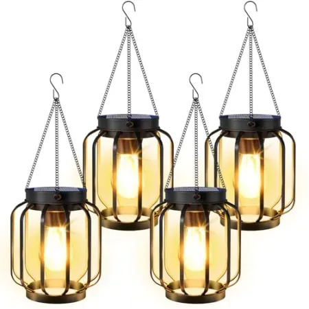 4-Pack AOUNQ Waterproof Solar Hanging Lanterns