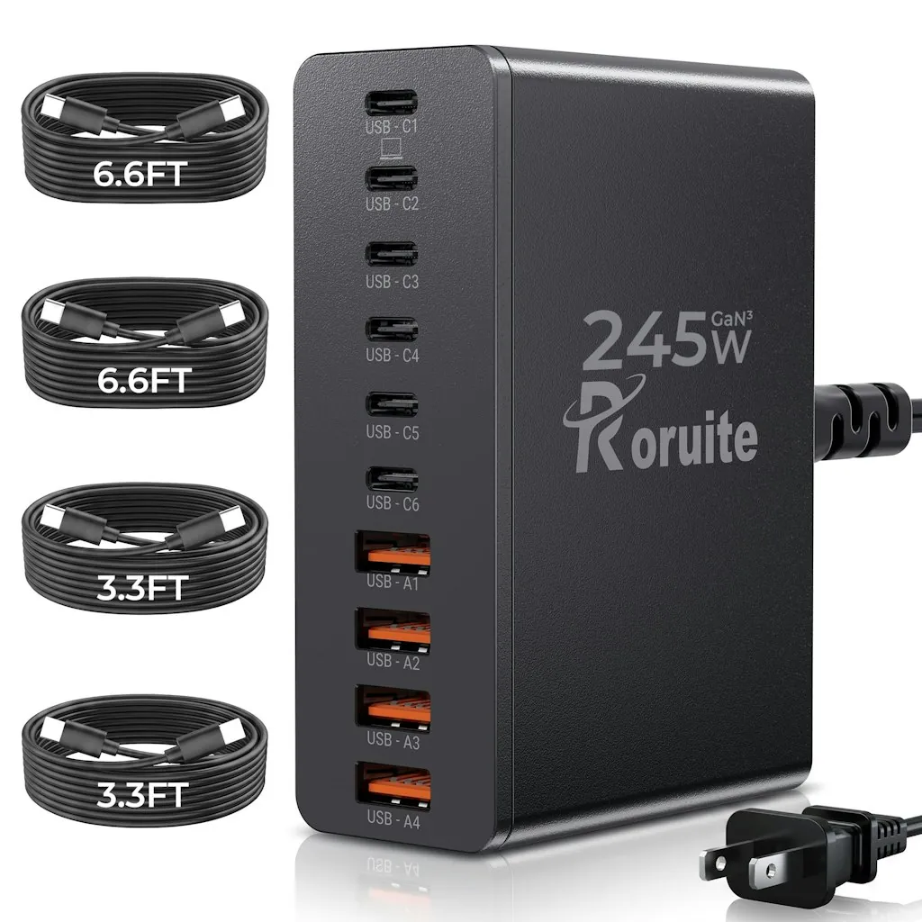 Roruite 10-Port USB-C 245W GaN Charging Station