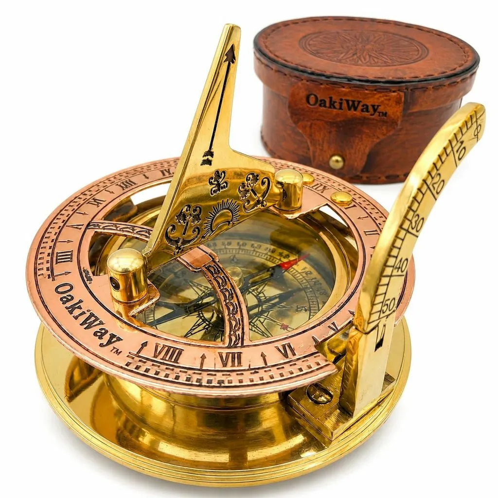 OakiWay Brass Sundial Compass w/ Leather Case