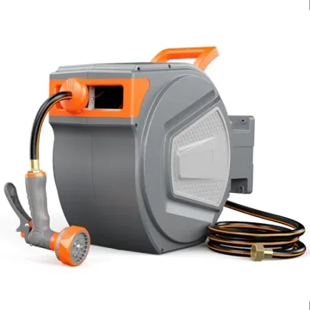 DUMOS Retractable 1/2" x 65' Garden Hose Reel w/ Nozzle