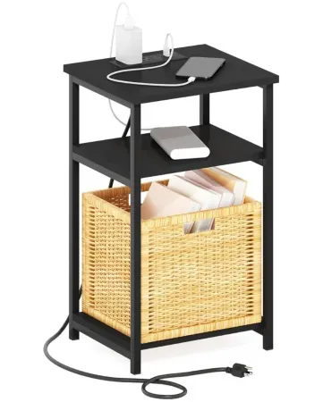 Furinno Moretti 3-Tier Side Table w/ USB-C Charging Station