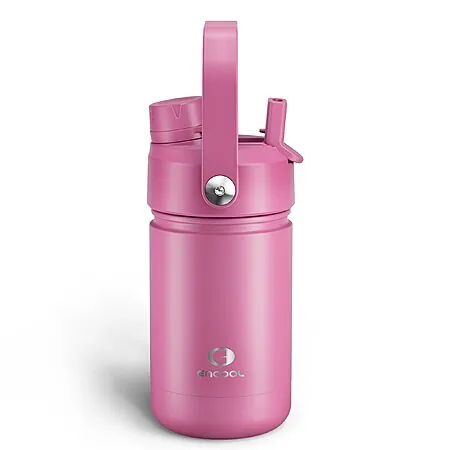 12-Oz ENCOOL Kids Insulated Stainless Steel Water Bottle w/ Straw (Turkish Rose)