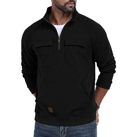Lepunuo Men's Quarter Zip Loose Fit Cargo Fleece Sweatshirt (6 Colors)