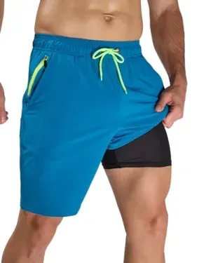Arcweg Men's Swim Trunks with Compression Liner and Zipper Pockets