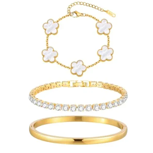 Stackable Floral Gold Bracelets - 3Pcs