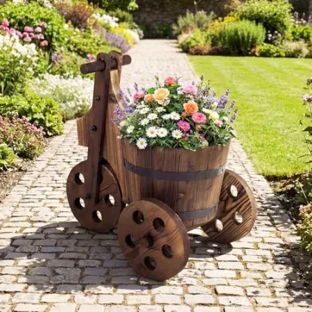 Giantex Wooden Wagon Planter with Wheels