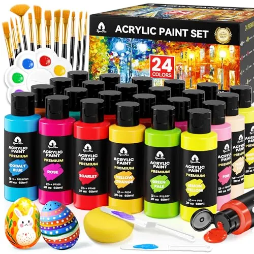 40-Piece Acrylic Paint Set w/ 24x 2-Oz Colors, Brushes & Palette