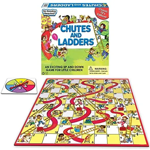Classic Chutes and Ladders Board Game, 1970's Art for 2-4 Players