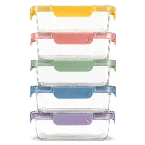 Ello Color Lock 3.4 Cup Glass Meal Prep Containers & Lids, 5 Pack, Desert