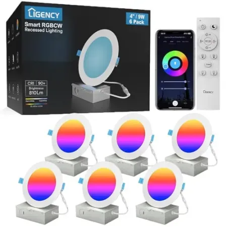 6-Pack Ligency 9W 810 Lumens Smart Recessed Downlight