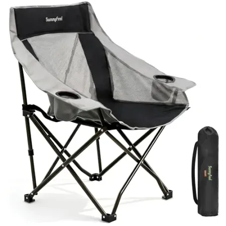 SUNNYFEEL Oversized Portable Camping Chair with Carry Bag, Side Pockets & Cup Holder