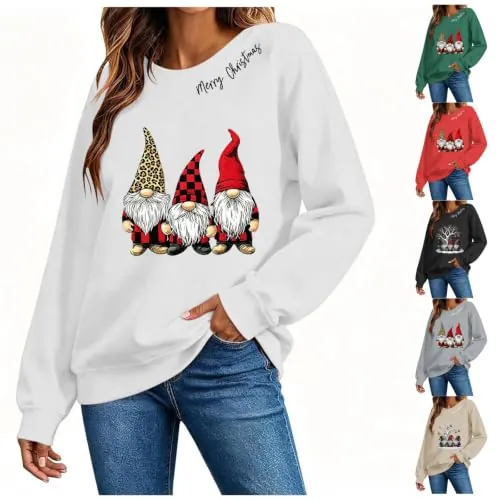 Christmas Gnome Crewneck Long Sleeve Tops