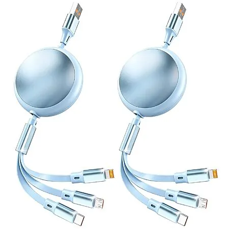 2-Pk MPATIBY 3-in-1 Retractable Multi Charging Cable (USB-C, Micro-USB & Lightning)
