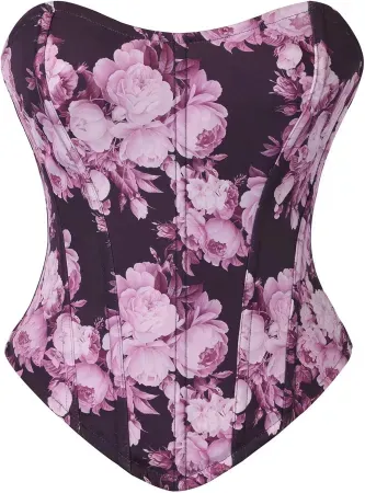 Scarlet Darkness Women's Strapless Floral Corset Top w/ Lace-Up Back