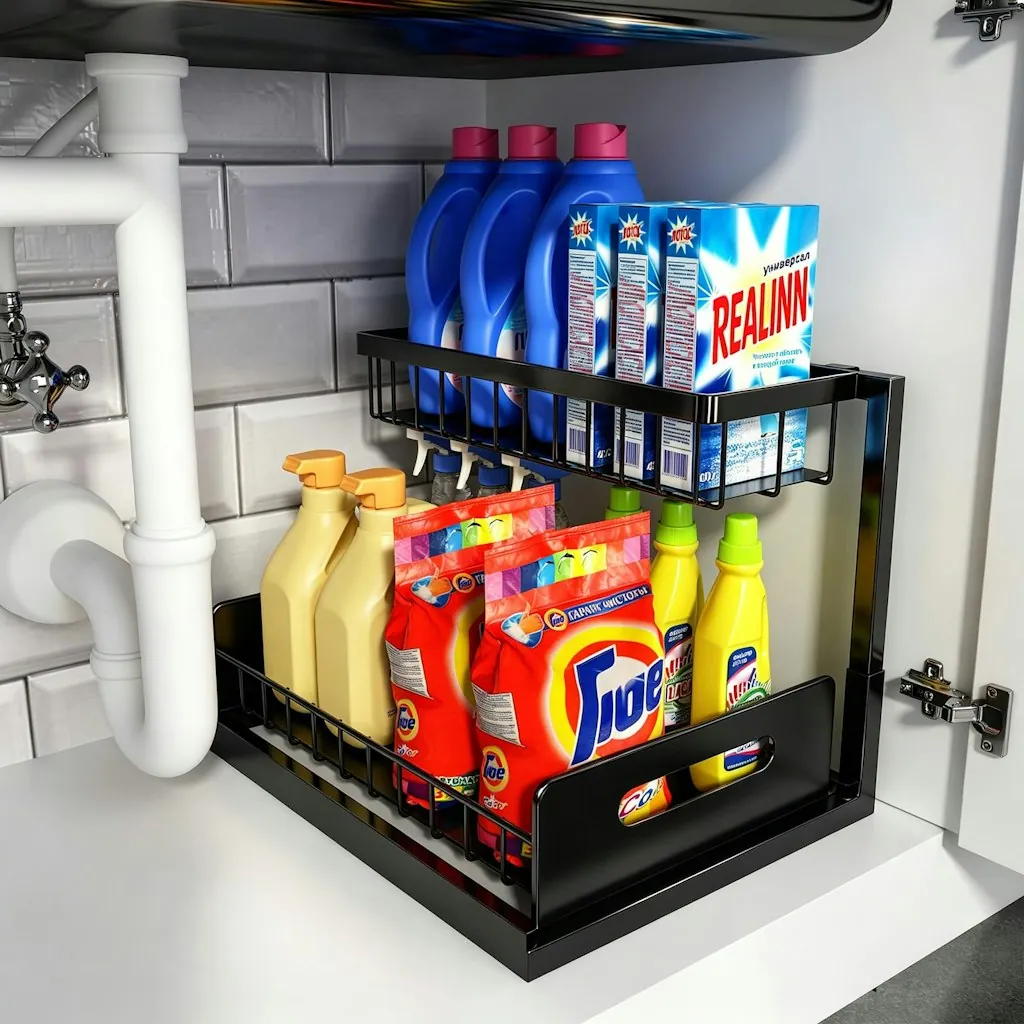 L-Shaped Pull Out Under Sink Cabinet Organizer